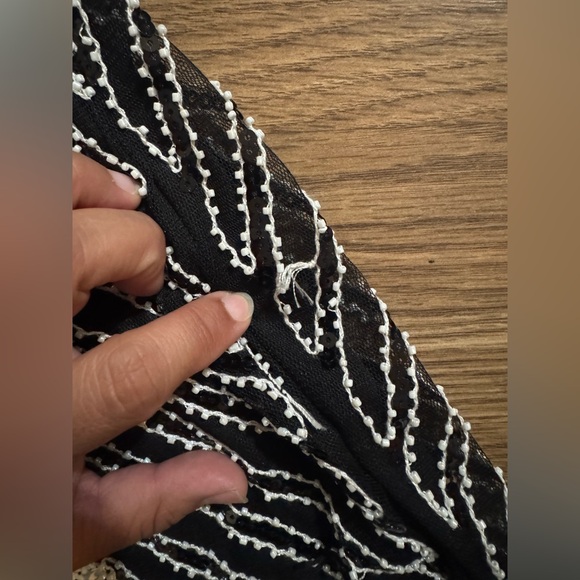 Unique Vintage Black and White Beaded Midi Dress - Picture 5 of 9